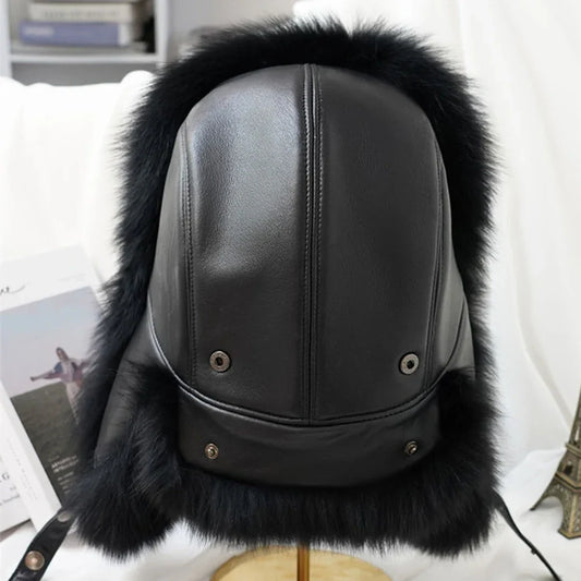 2025 Cap 100% Raccoon Dog Full Fur Fox Fur Hat Men's Fur Ear Protection Winter Thickened and Warm Russian Hat Men's Trend
