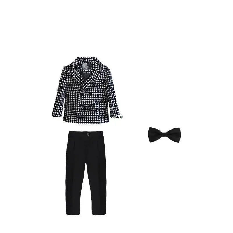 Children White Wedding Suit Boys Girls1 Year Birthday Dress Costume Kids Jacket Pants Bowtie Photograph Suit Flower Tuxedo Dress