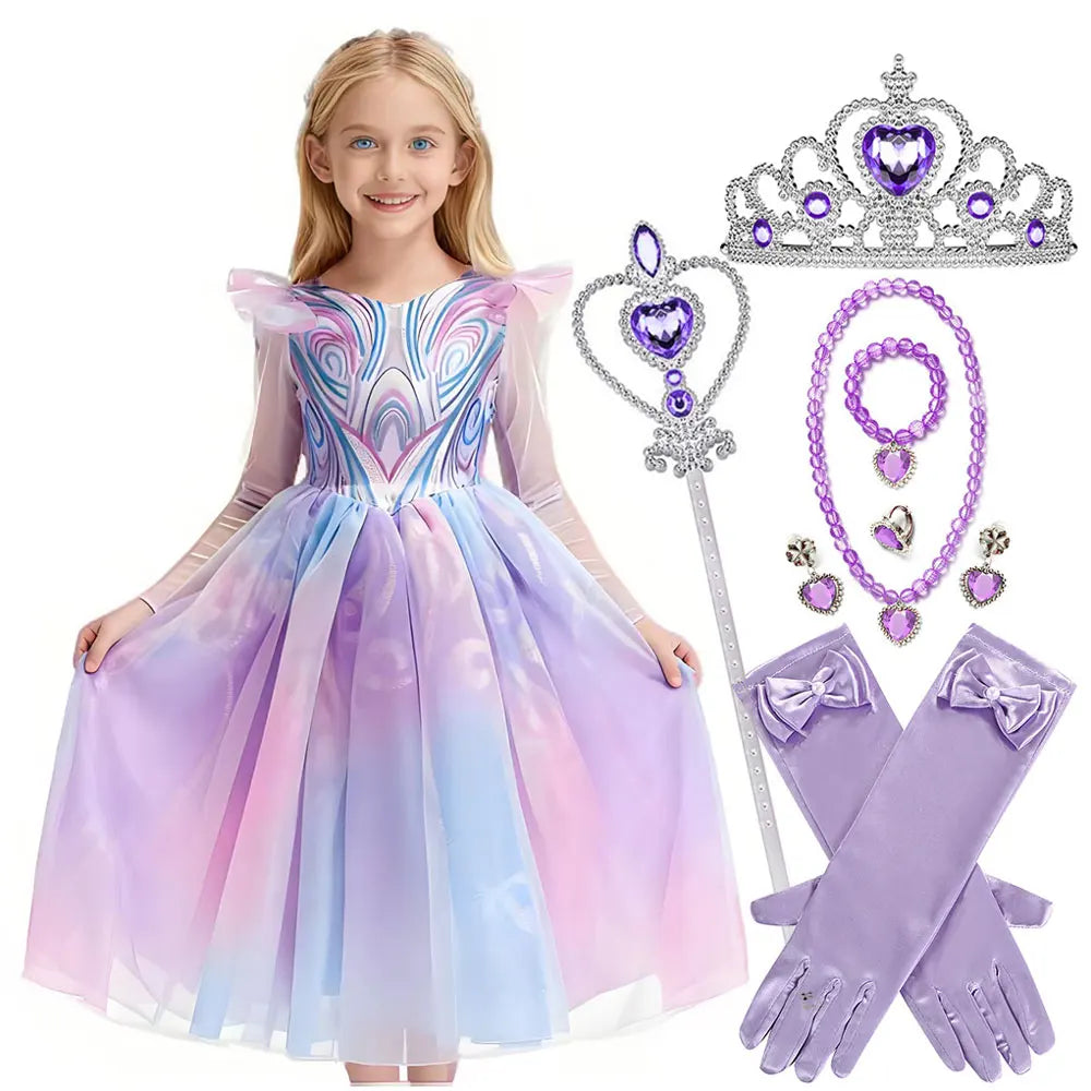 Wicked For Good Girls Cosplay Purple Witch Glinda Princess Cute Dress + Accessories Birthday Party Performance Set