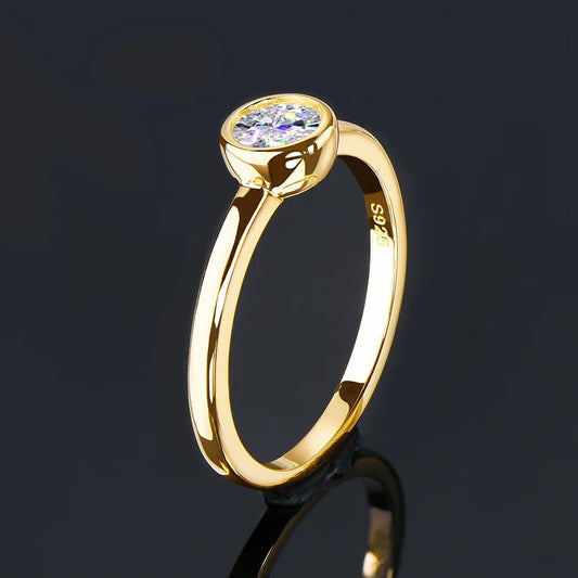 18K Gold Plated Solitaire Ring 0.5CT Bezel Moissanite Rings for Women Real Silver 925 sterling Promise Engagement Jewelry
