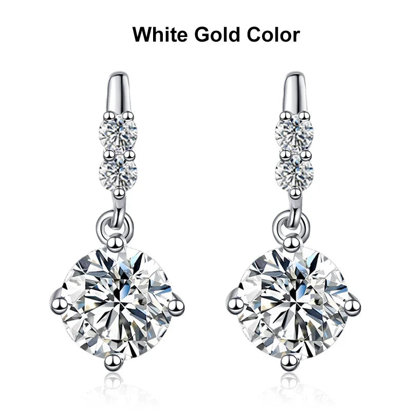 1ct Moissanite Drop Earrings S925 Sterling Silver with Gold Plated Hoop Earrings Wedding Party Jewelry With Certificate