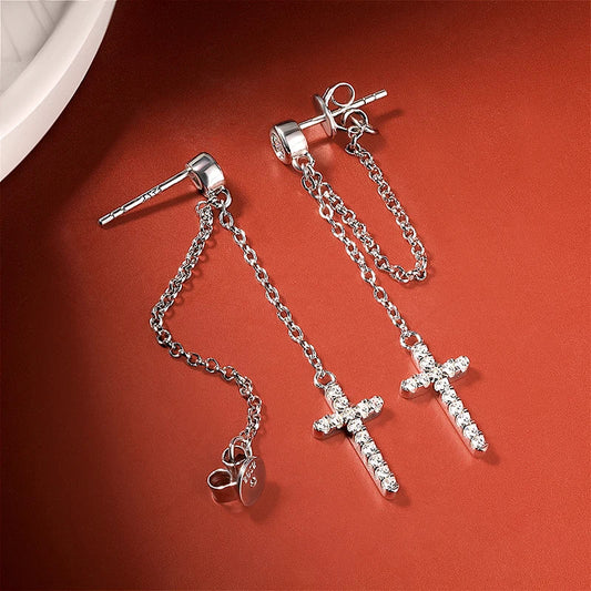 3mm Round Moissanite Diamond Cross-shaped Earrings for Women S925 Sterling Silver Earrings Wedding Party Fine Jewelry
