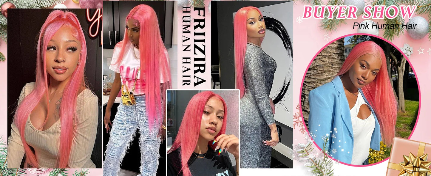 30 Inch Lace Front Wig Human Hair 13x6 Straight Pink HD Lace Frontal Wig Human Hair Pink Lace Front Wig Human Hair For Women