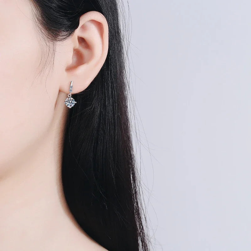 0.5ct 1ct Brilliant Cut Moissanite Drop Earrings for Women Classic Wedding S925 Sterling Silver Earring Luxury Jewelry