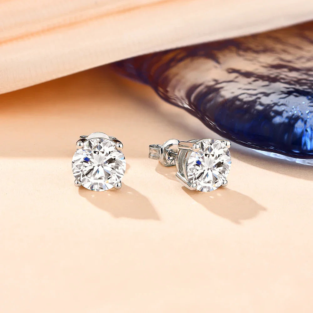1 Carat 6.5mm D Color Moissanite Stud Earrings For Women Top Quality Solid 925 Sterling Silver Classic Wedding Jewelry