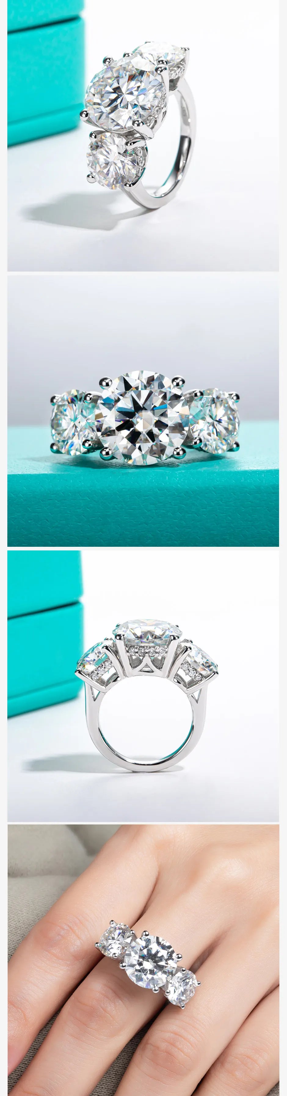 11cttw D Color Moissanite Diamond Luxurious Engagement 925 Sterling Silver Ring For Women 3 Stone Ring Customs Jewelry