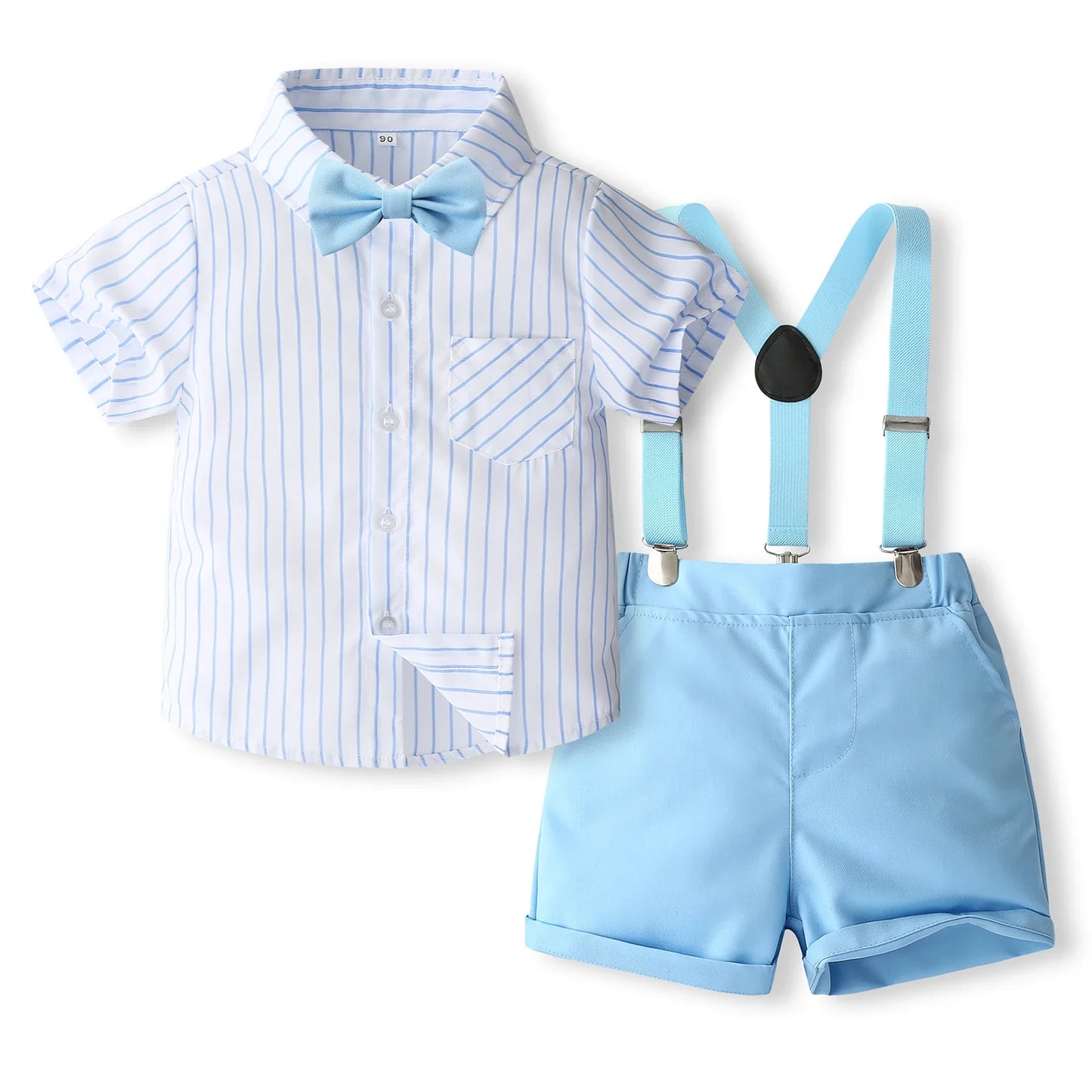1-5Y Baby Boys Gentleman Outfit Stripe Print Short Sleeve Shirts +Bow Tie + Suspender Shorts Sets Kids Summer Clothes