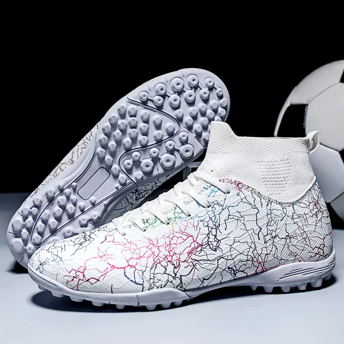 Professional High-Top Soccer Shoes for Men, Tf, Broken Nails (Referring to Cleats), Short Nails (Referring to Studs), Artificial Turf Training, Breathable, Anti-Slip