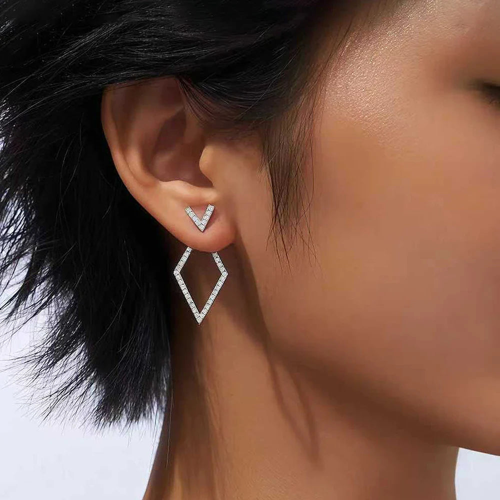 Luxury Full Moissanite Diamond Drop Earrings for Women Rhombus Shaped Hollow Earrings 100% 925 Sterling Silver Fine Jewelry