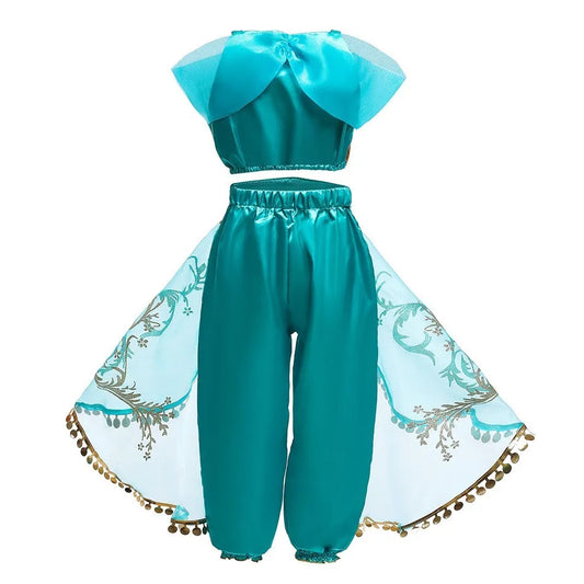 Children Aladdin Lamp Dress Kids Jasmine Costume Girls Birthday Princess Cosplay Shoulderless Outfit Carnival Clothes 3-10T