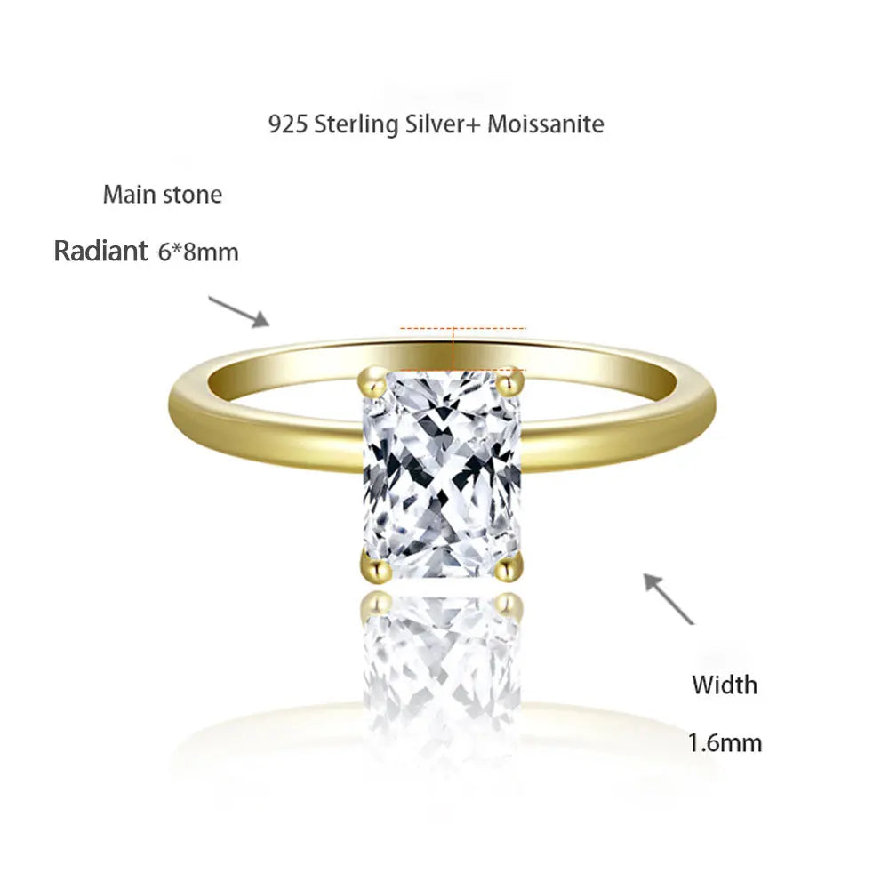 D VVS1 Moissanite Ring Solid 925 Sterling Silver Plated 18k Yellow Gold with GRA Wedding Rings for Women Jewelry