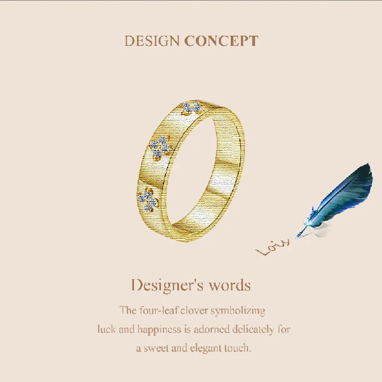 925 Sterling Silver Lucky Clover Moissanite Ring, Gold Plated D Color Round Cut Wide Band Ring for Women Wedding Gift