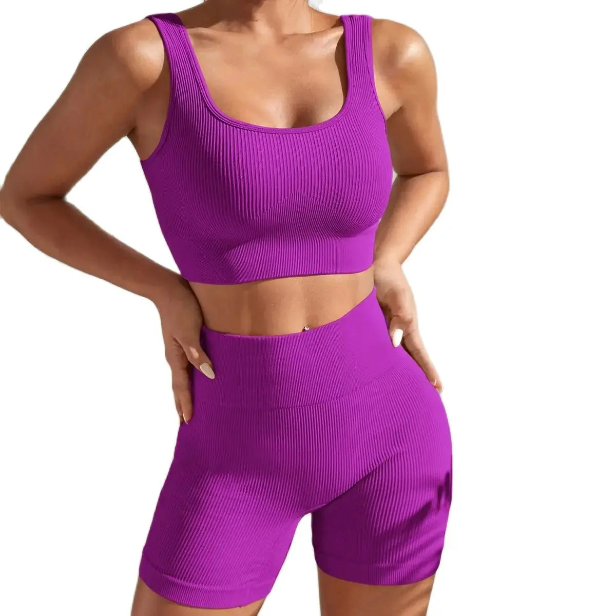 New Arrival Fashion Seamless Exercise Body-Tight Quick Dry Moisture Absorption High Waist Hip Yoga Fitness Set for Women