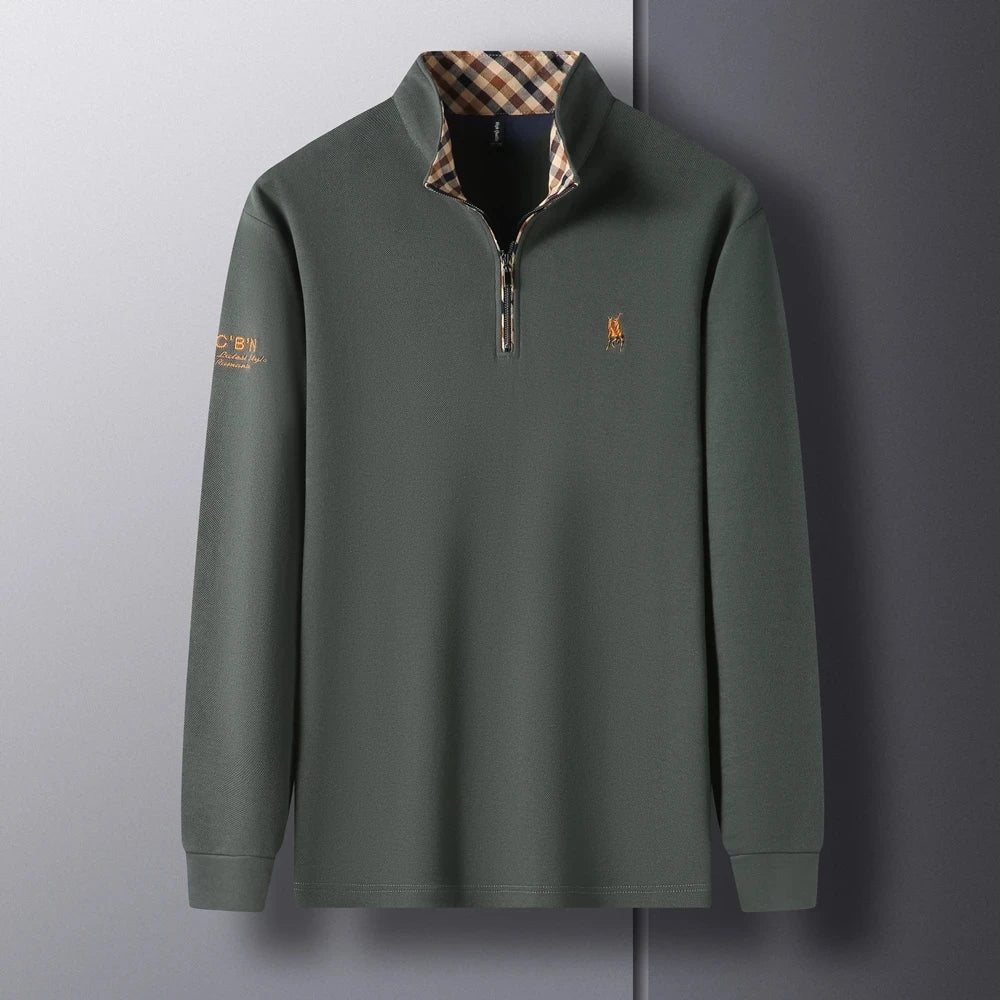 High end 100% cotton brand long sleeve T-shirt men's standing collar autumn fashionable embroidery Paul casual sports polo shirt