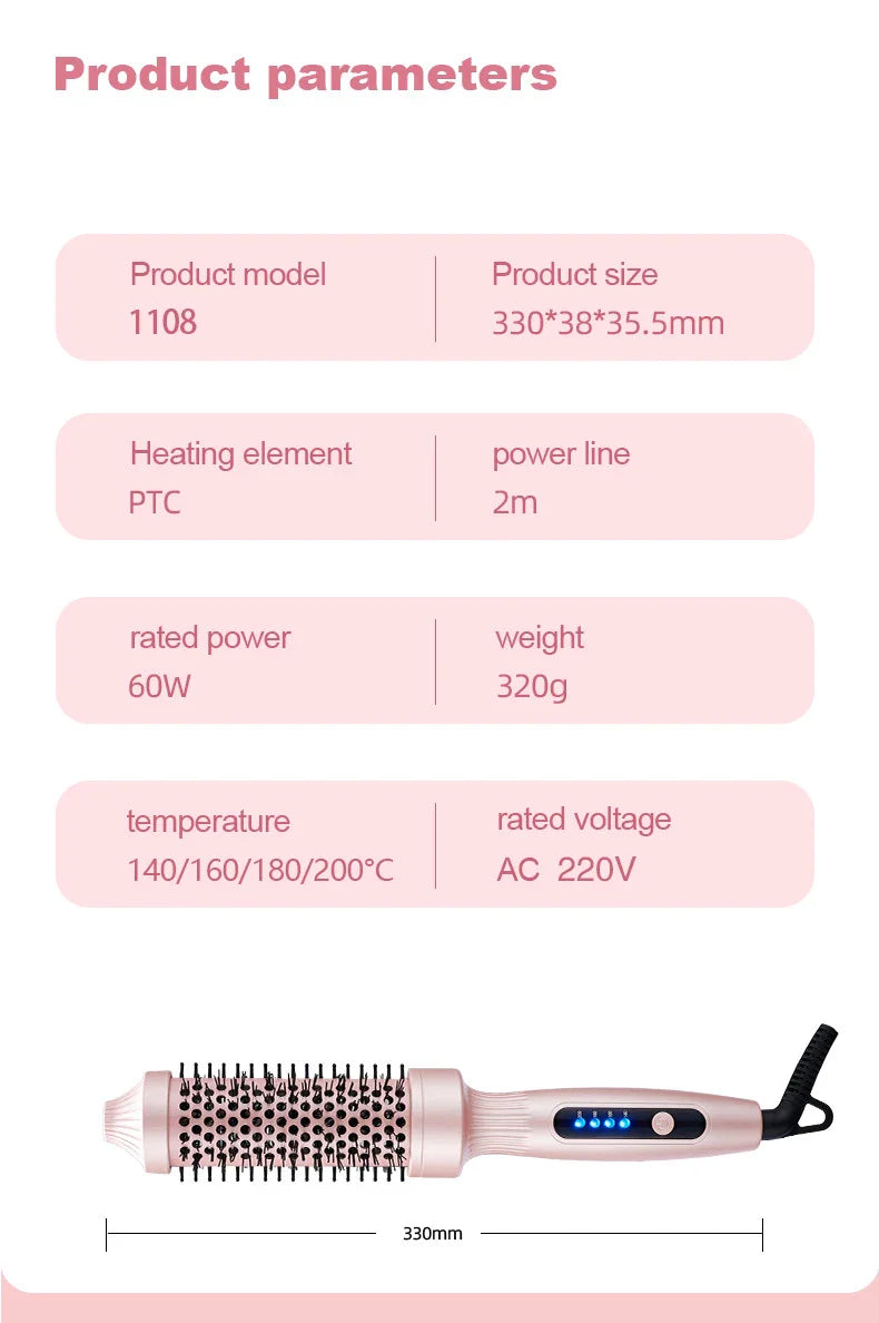 TINSOL Negative Ion Curling Iron 38mm Hot Air Brush, Dual-use for Curling and Straightening, Heated Styling Comb