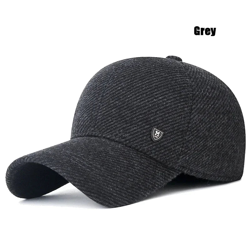 Mens Winter Baseball Cap with Ear Flaps, Baseball Winter Hats with Ear Flaps for Men Outdoor Walk Running Adjustable Size