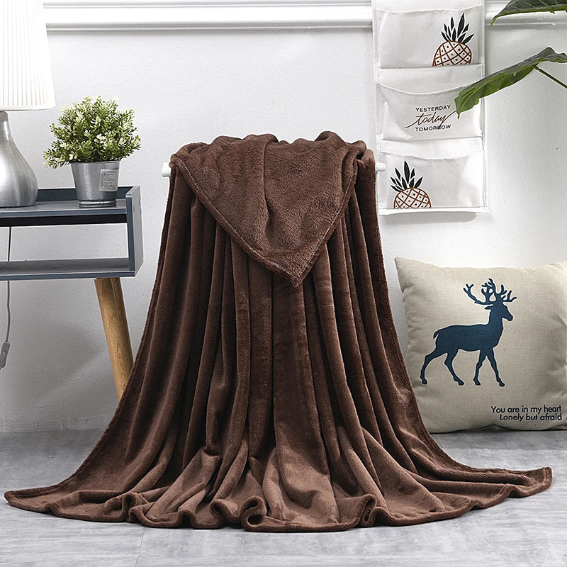 Solid Color Flannel Blanket Soft Warm Coral Fleece Velvet Blanket Winter Sheet Sofa Office Air Conditioning Yoga Nap Blanket