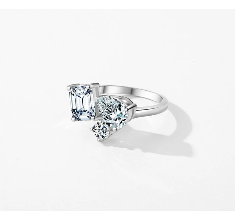 Anel Feminino de Prata Esterlina 925 Genuína de Luxo Geométrico com Zircônia Esmeralda Deslumbrante Presente Clássico de Joias Finas para Casamento