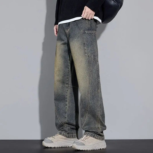 Men's Autumn and Winter New American Style Trendy Jeans with Straight Pockets and Versatile Blue Jeans in Three Colors To Choose