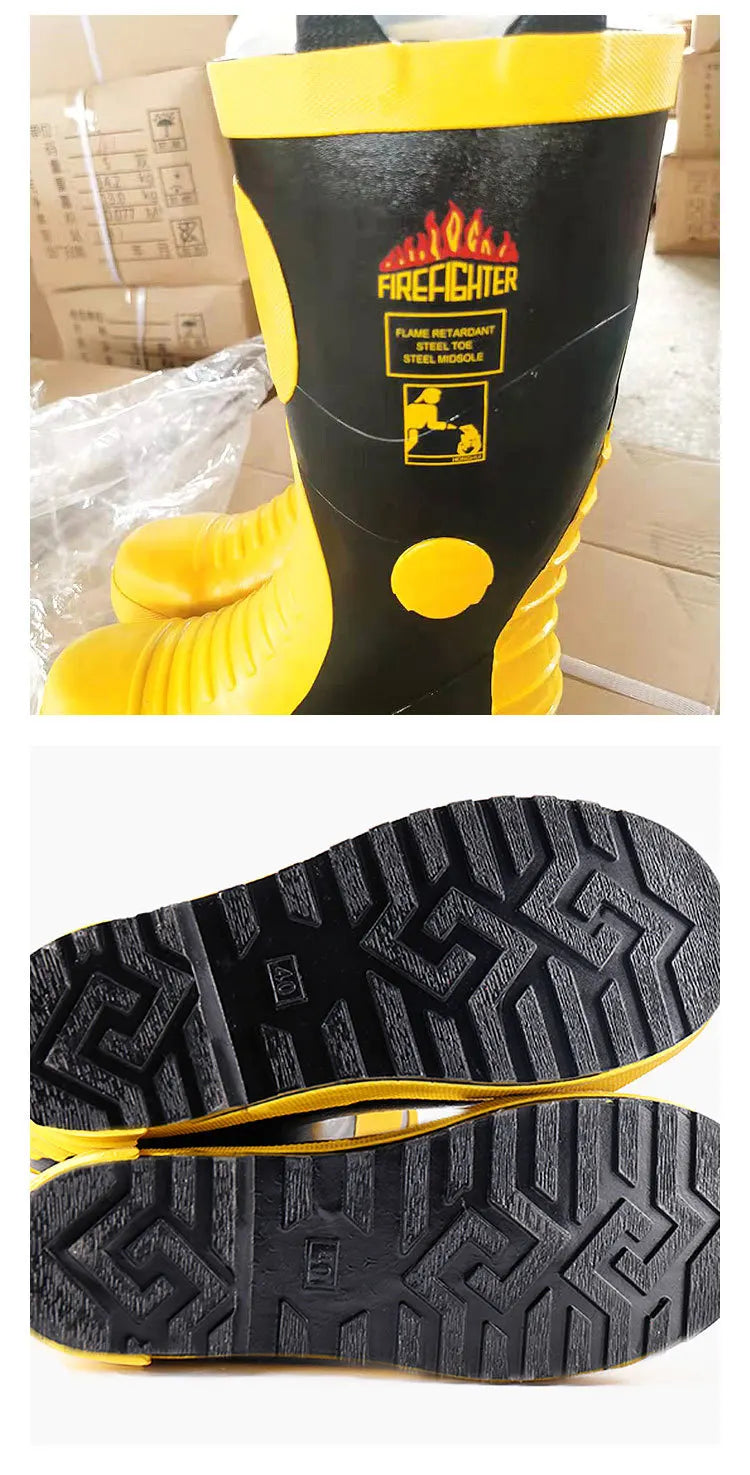 Fire Boots Emergency Rescue Boots Firefighter Combat Boots Fire Protection Boots Rubber Anti Slip High Cylinder