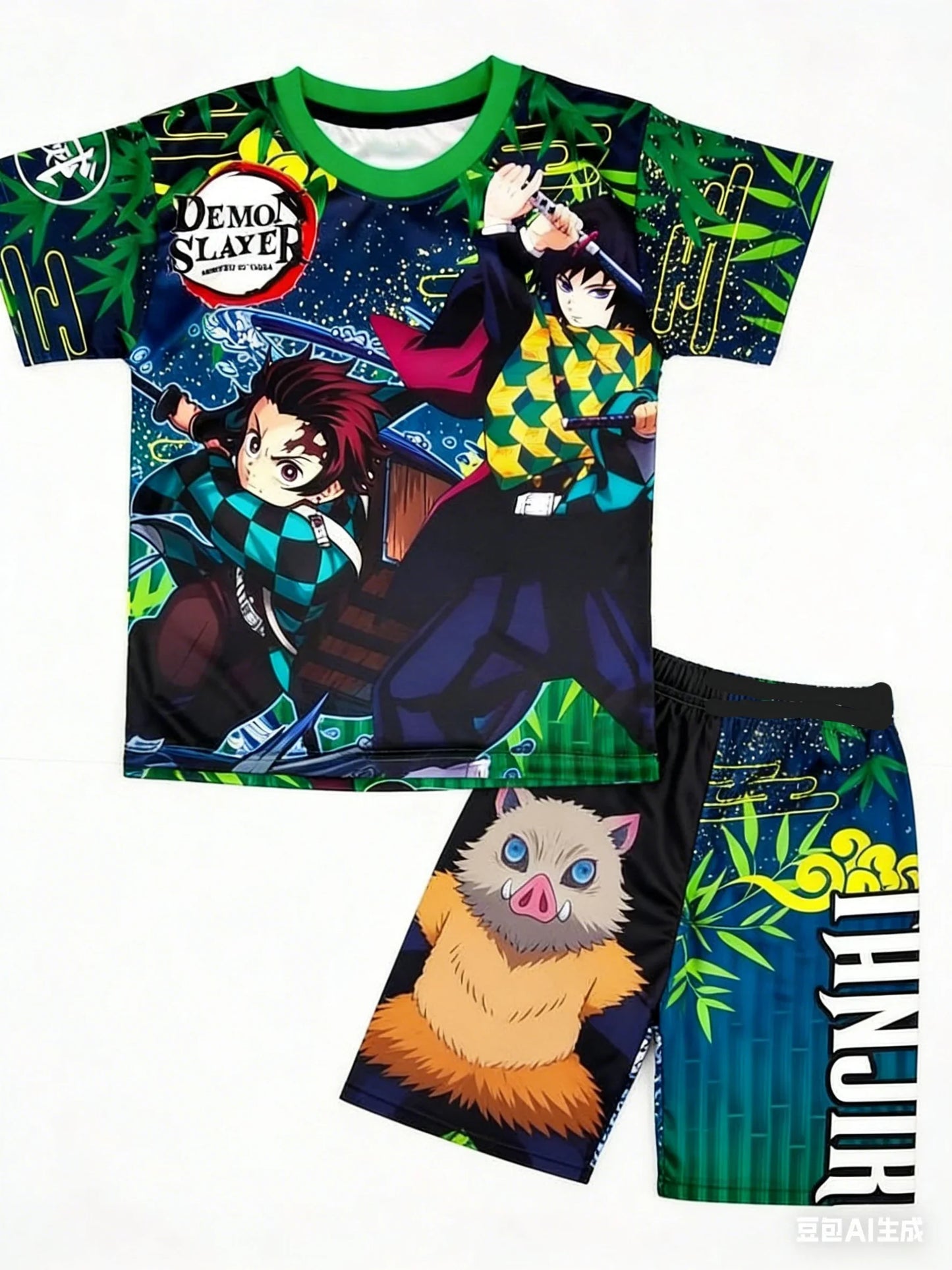 Demon Slayer Kids T-shirt Shorts Set Anime Kimetsu Tanjiro Rengoku Zenitsu Print BoysGirls Casual Summer Outfit 2Pcs Sportswear