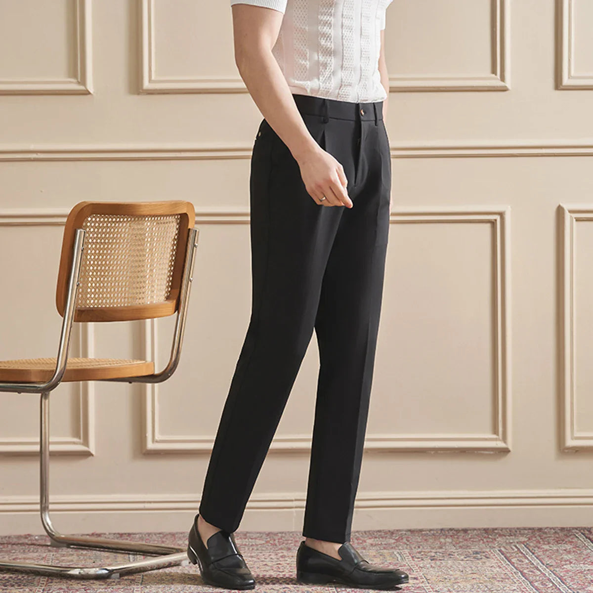 High Quality Men's Business Casual Slim-Fitting Suit Pants, Classic Solid Color Straight Work Trousers