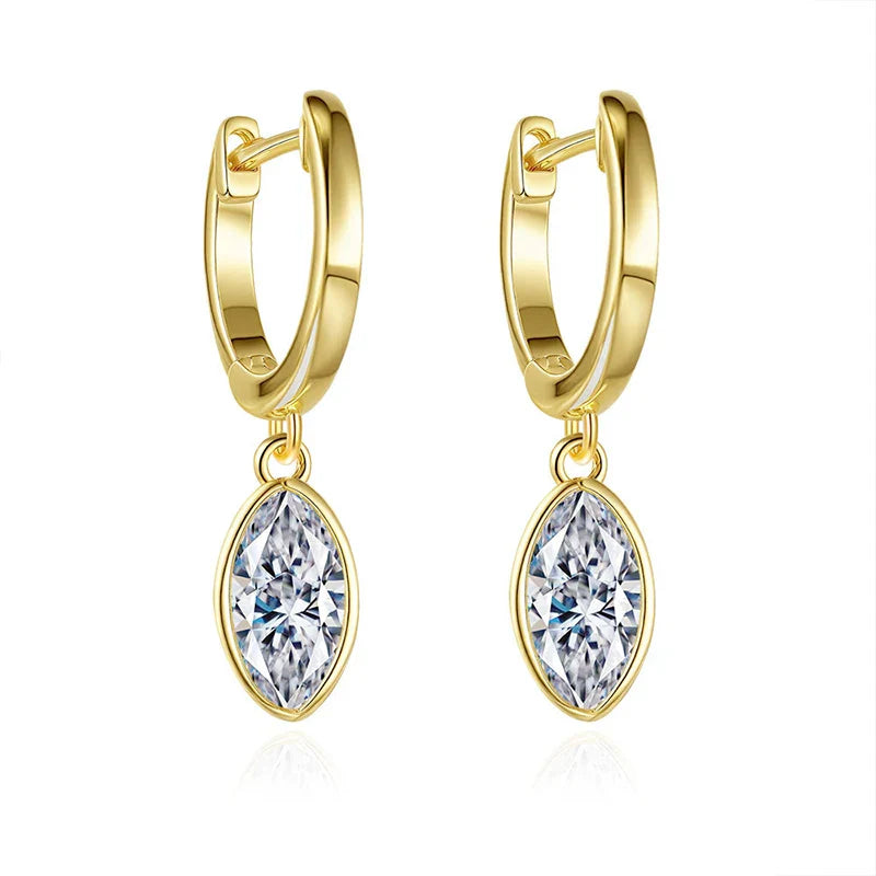 Pass Tested 1CTTW Marquise Cut Moissanite Hoop Earrings for Women 18K Plated Wedding S925 Silver Jewelry Birthday Gift