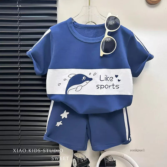 2026 New Kids Short Sleeve Suit Striped Girls Boys Set Summer Tops +short Baby Clothes Children's Wear