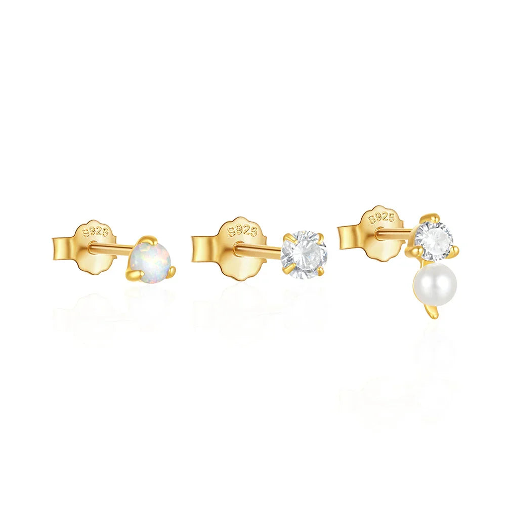 925 Sterling Silver 3pcs/set Cute Chians Stud Earrings Set Fashion Zircon Crystal Women Girls Gift Fine Jewelry Set