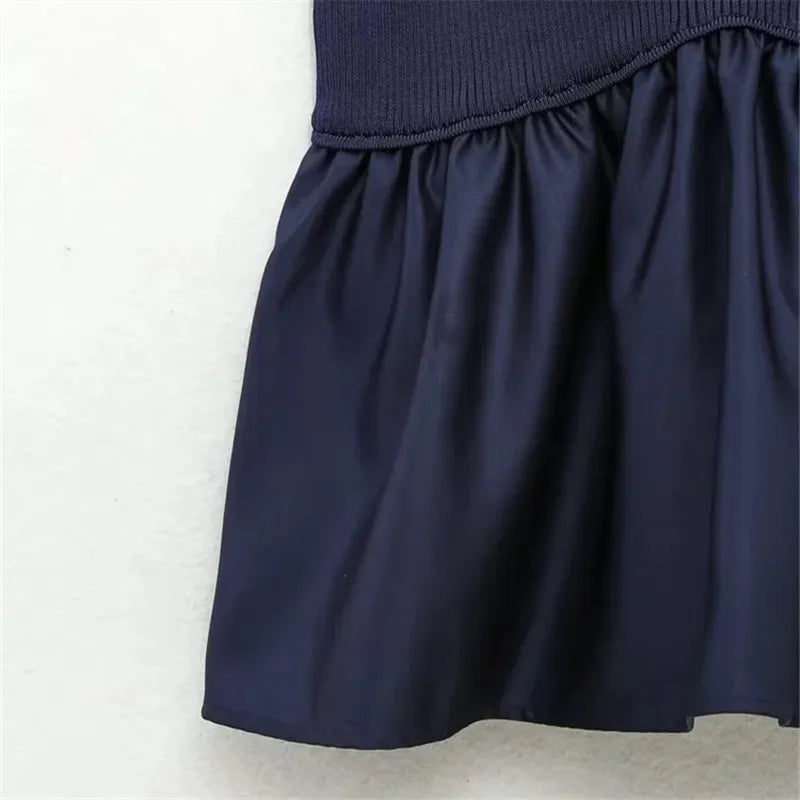 Blue Knitted Top Female Sleeveless Crop Tops Women 2024 Summer Backless Corset Top Woman Patchwork Ruffle Beach Tank Tops
