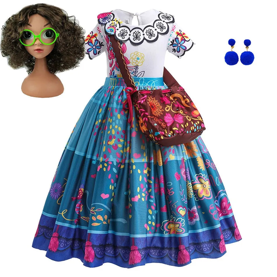 Children Princess Dress Kids Flower Madrigal Cosplay Costume Girls Mirabel Christmas Halloween Clothes Summer Outfit 2-10 Years
