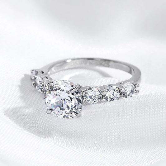 3.2CTTW Full Moissanite Wedding Rings for Women 7 Stones Sparkling Lab Diamond Band with Certificate S925 Sterling Silver