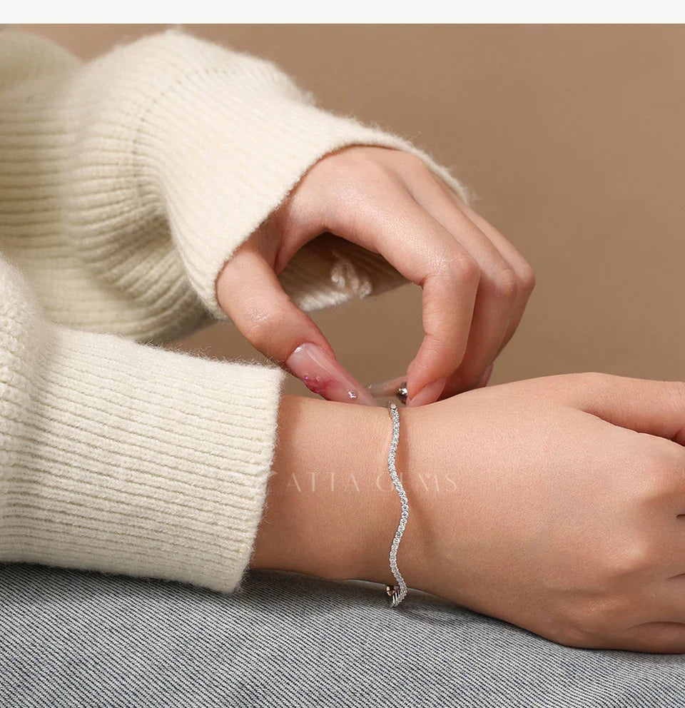 Fashion Wave Shape Bangle s925 Silver Moissanite Bracelets Women Semi Eternal Rondelle Bracelet Party Fine Jewelry Gift