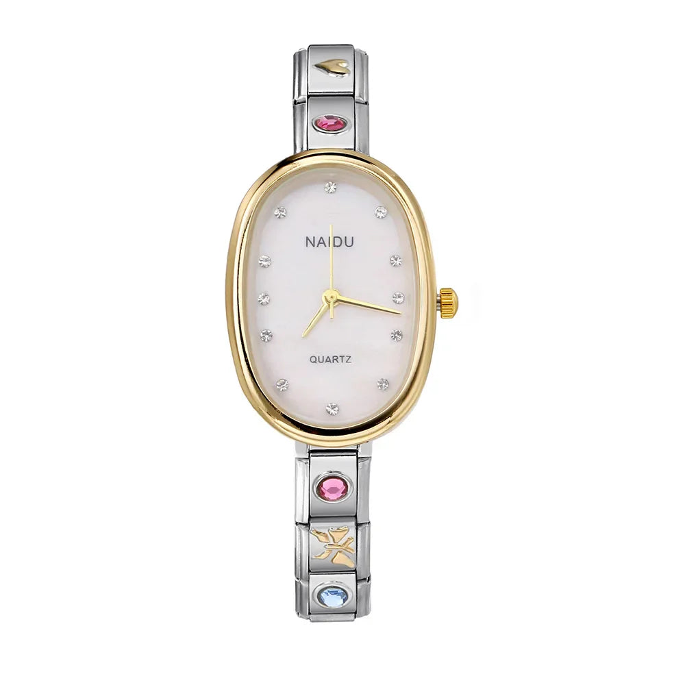 Fashion New Niche Watch Female Style Female Student Ellipse Quartz Watch Stainless Steel Strap Width 9mm Everyday Gifts