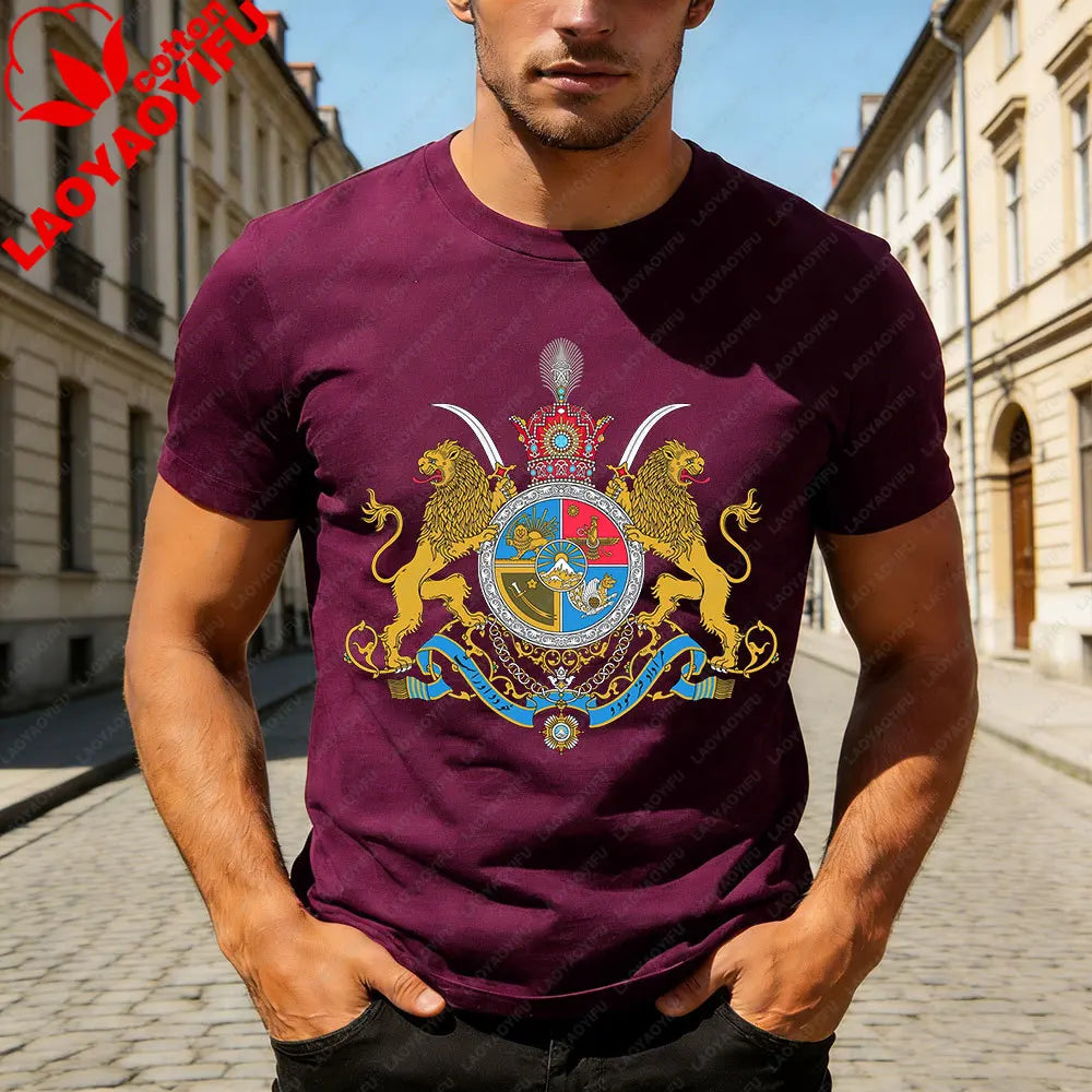 Lion and Sun Iran Persian Flag Iran Tshirt Khorshid Graphic T-Shirt Daily Life Casual Men Women Unisex Cotton Streetwear