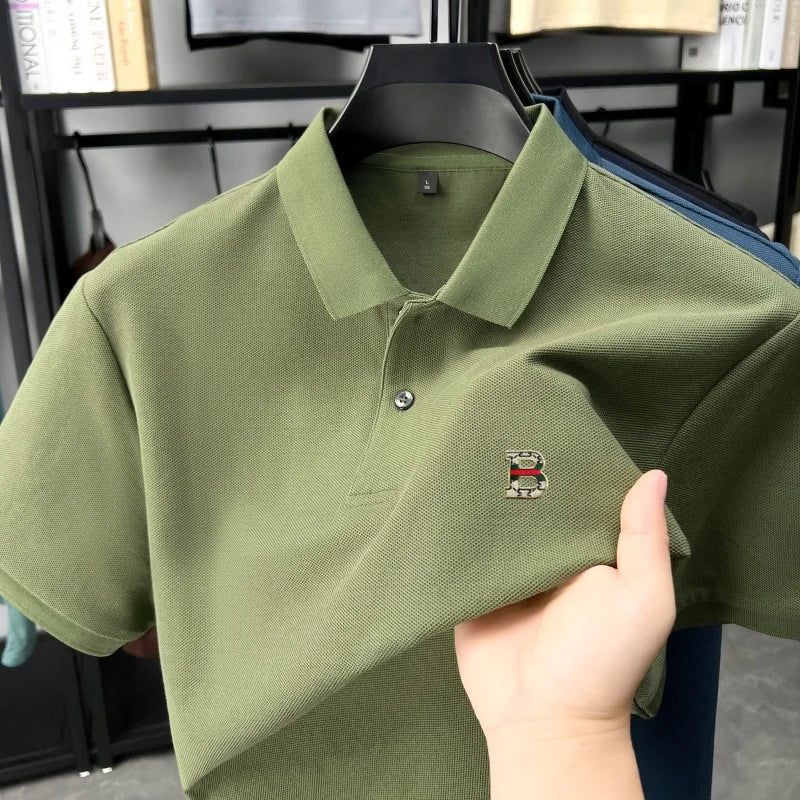 High end brand 100% cotton short sleeve polo shirt men's summer new soft breathable lapel T-shirt fashion letter embossed top