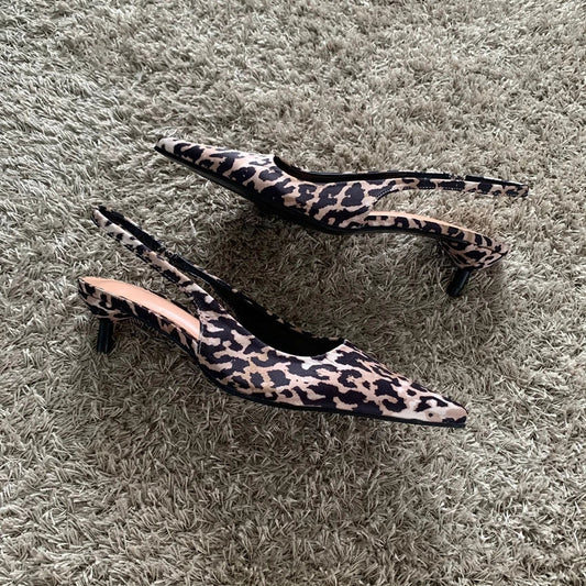 Woman Leopard Print High Heels Women Sandals Summer Fashion Pointed Toe Low-heel Pumps Slingbacks Elegant Female Heeled Shoes