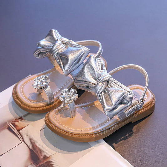 Sparkly Rhinestone Flip Flop for Girls Back Strape Children Slingbacks Shoes Nice Wedding Party Shoes with Large Bow-knot I05302