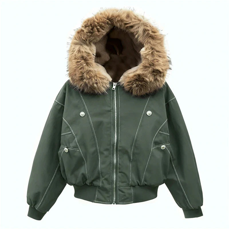 Casaco de Inverno Masculino Hip-hop Novo Casaco Parka Casual Grosso Quente Feminino Streetwear Gola de Vison Falso Solto com Capuz Casaco Curto para Casal
