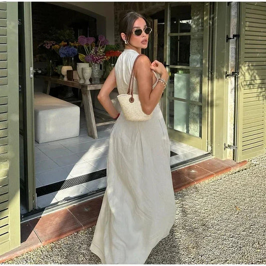 Draped Long Dresses for Women Zip Sleeveless Maxi Dress Woman Summer Holiday Womens Dresses Ruched Party Female Dress