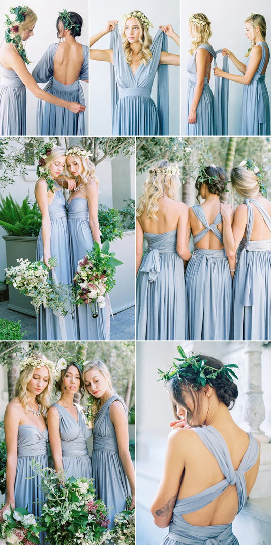 Sexy Bridesmaid Dress Infinity Style Convertible Halter V neckline Gown Sleeveless Multiway Wrap Changable Guest Gown