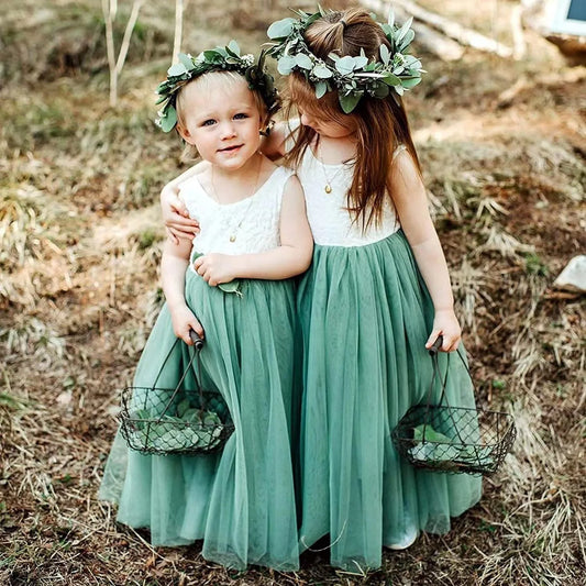 Flower Girl Dress Baby Kids Summer Princess Party Lace Wedding Birthday Dresses Children Clothing 2 4 6 8 10 12 14