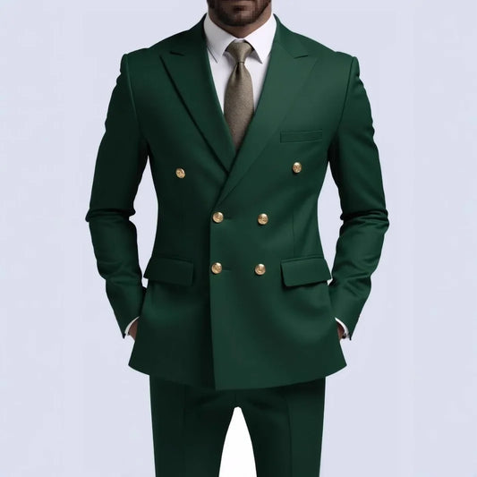Fashion New Men's Leisure Boutique Business Banquet Solid Color Wedding Double Breasted Slim Fit Suit Blazers Jacket Pants
