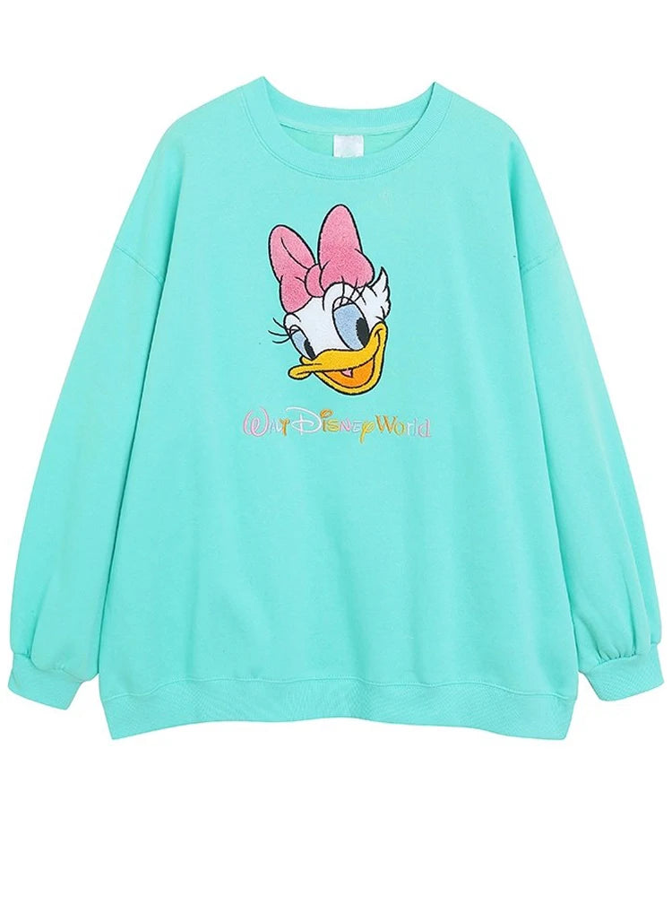 Sweatshirt Mickey Mouse Daisy Duck Cartoon Print Embroidery Women Pullover Fleece Tee Jumper Tops