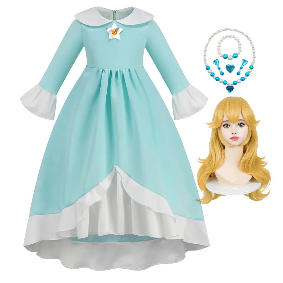 Rosalina Galaxy Princess Dress with Glowing Light Girls Game Role Play Princess Costume Halloween Rosalina Kids LED Light 10T