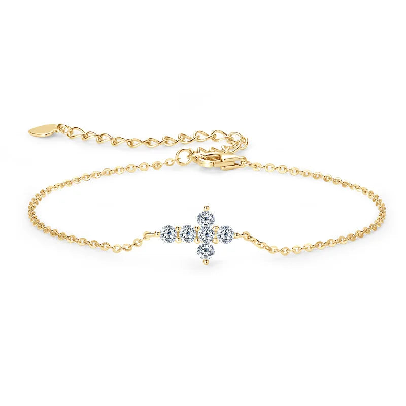 Full 0.06CT 2.5mm D Color Moissanite Jesus Cross Link Bracelet for Women S925 Silver Pass Diamond Test 0.36cttw Bracelets