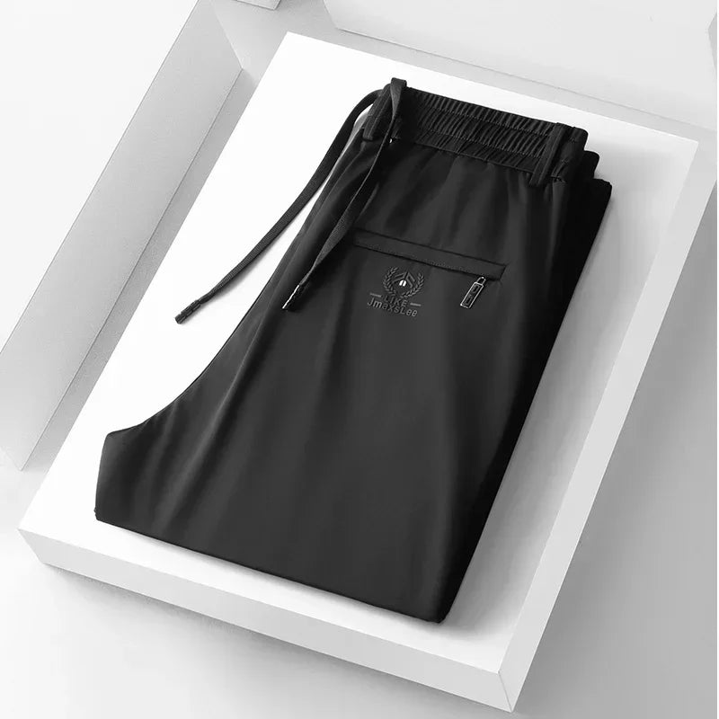 2024 Summer Soft Ice Silk Fabric Men's Thin Casual Pants Korean-style Fashion Straight High Stretch Trousers Male Luxury Brand