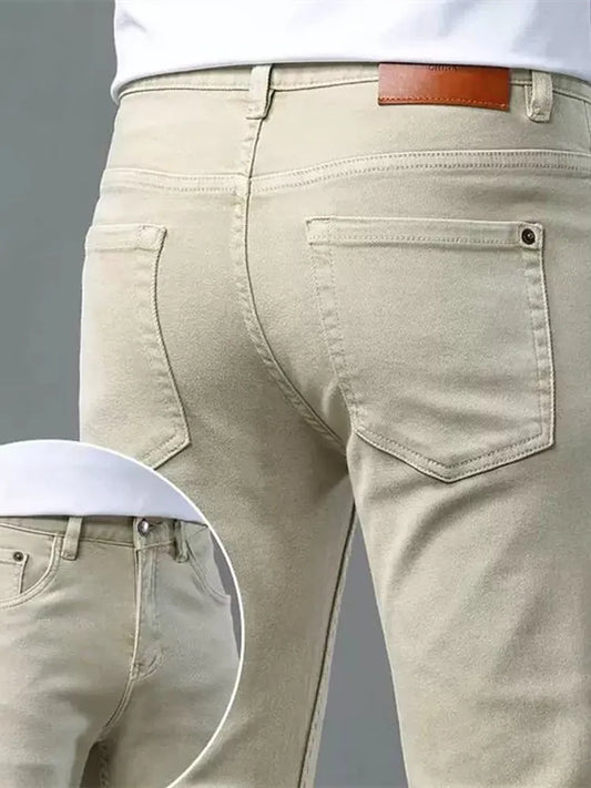 Autumn and Spring New Pure Color American Vintage Straight Leg Elastic Denim Pants for Men Casual Sports High Quality Trousers
