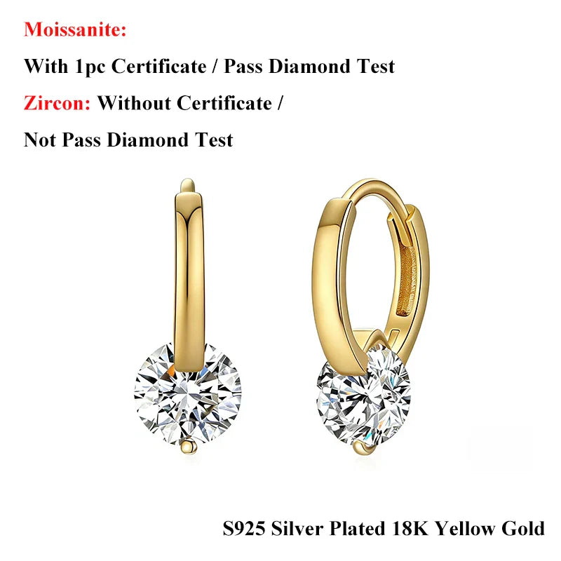 0.5/1/2CT Round Brilliant Cut Moissanite Huggie Hoop Earrings for Women S925 Silver Dainty Micro Buckle Ear Fine Jewelry