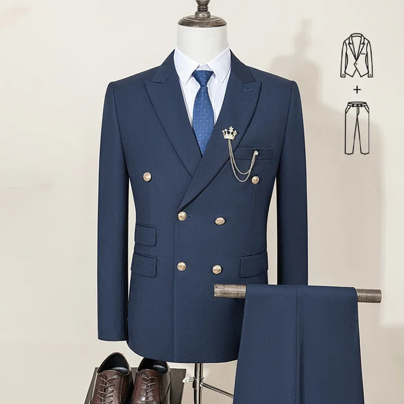 Terno Masculino de Dois Botões Elegante e Casual Slim Fit para Noivo Blazer Jaqueta Calças para Festa